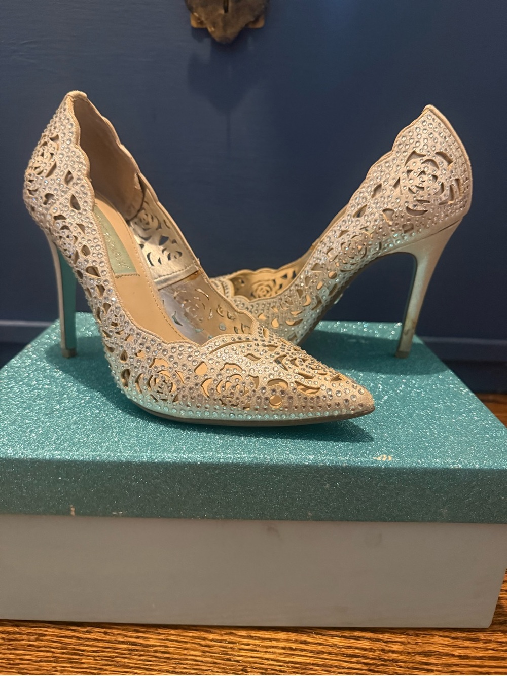 Embellished Nude Laser-Cut Stiletto Pumps